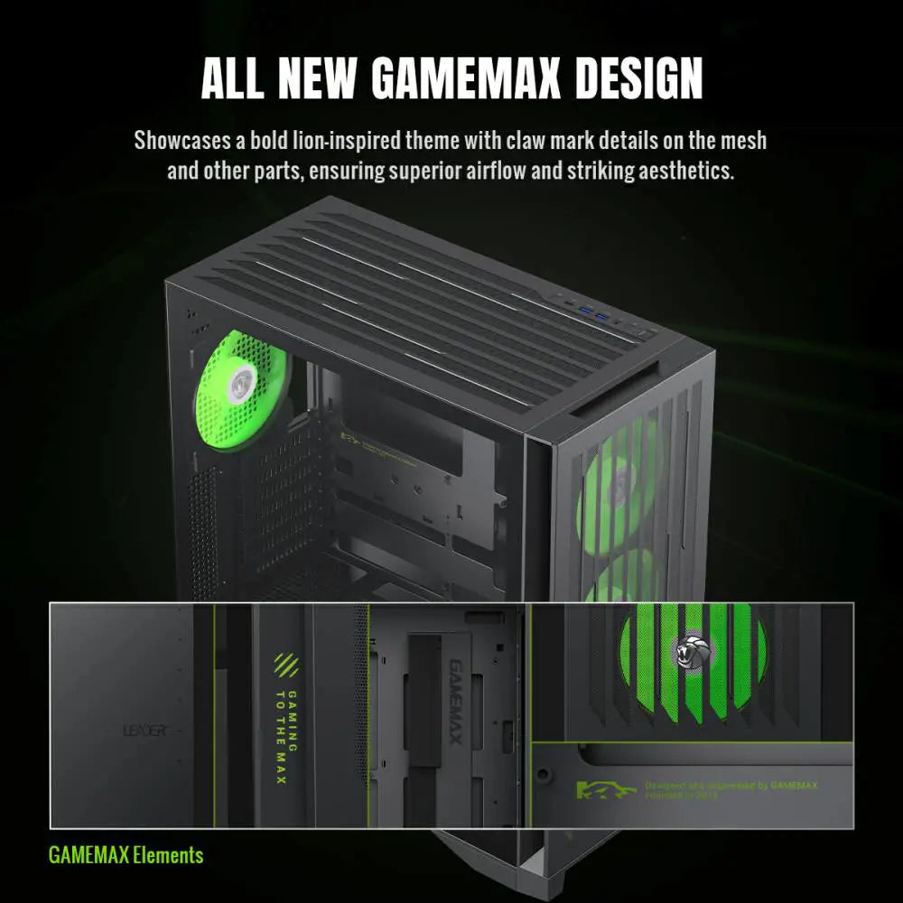 GameMax Leader 2 BK ARGB Mid-Tower eATX Gaming Case - Black