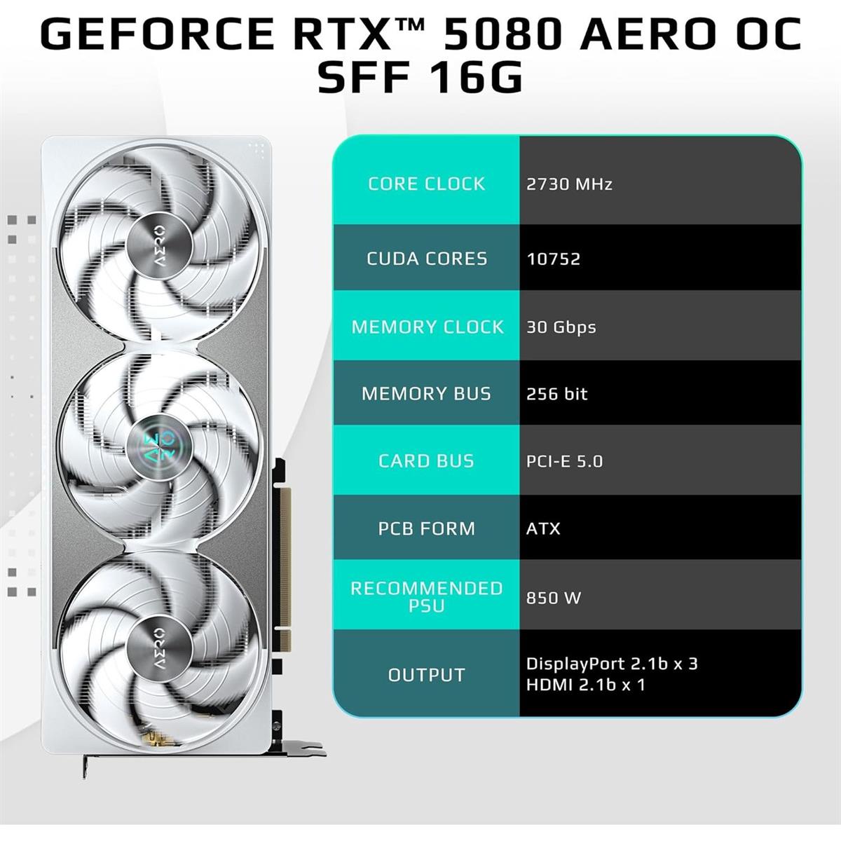 Gigabyte GeForce RTX 5080 Aero OC SFF 16G Graphics Card - White