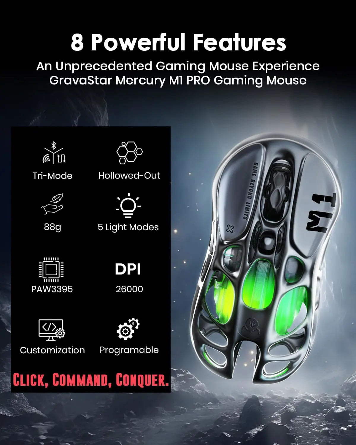 GravaStar Mercury M1 Pro Wireless Gaming Mouse - Gray - PakByte Computers