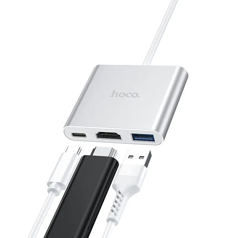 HOCO HB14 – Easy Use Type-C Adapter (Type-C to USB3.0+HDMI+PD) - Silver