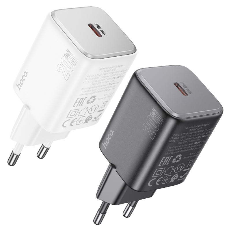Hoco N40 Mighty Wall charger PD20W EU cable set - Black
