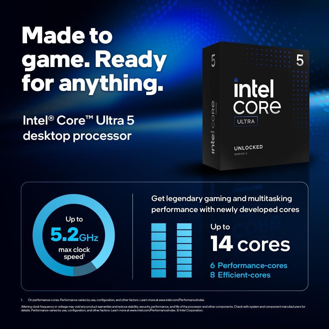 Intel Core Ultra 5 245K Desktop Processor - 14 cores (6 P-cores + 8 E-cores) up to 5.2 GHz (Tray)