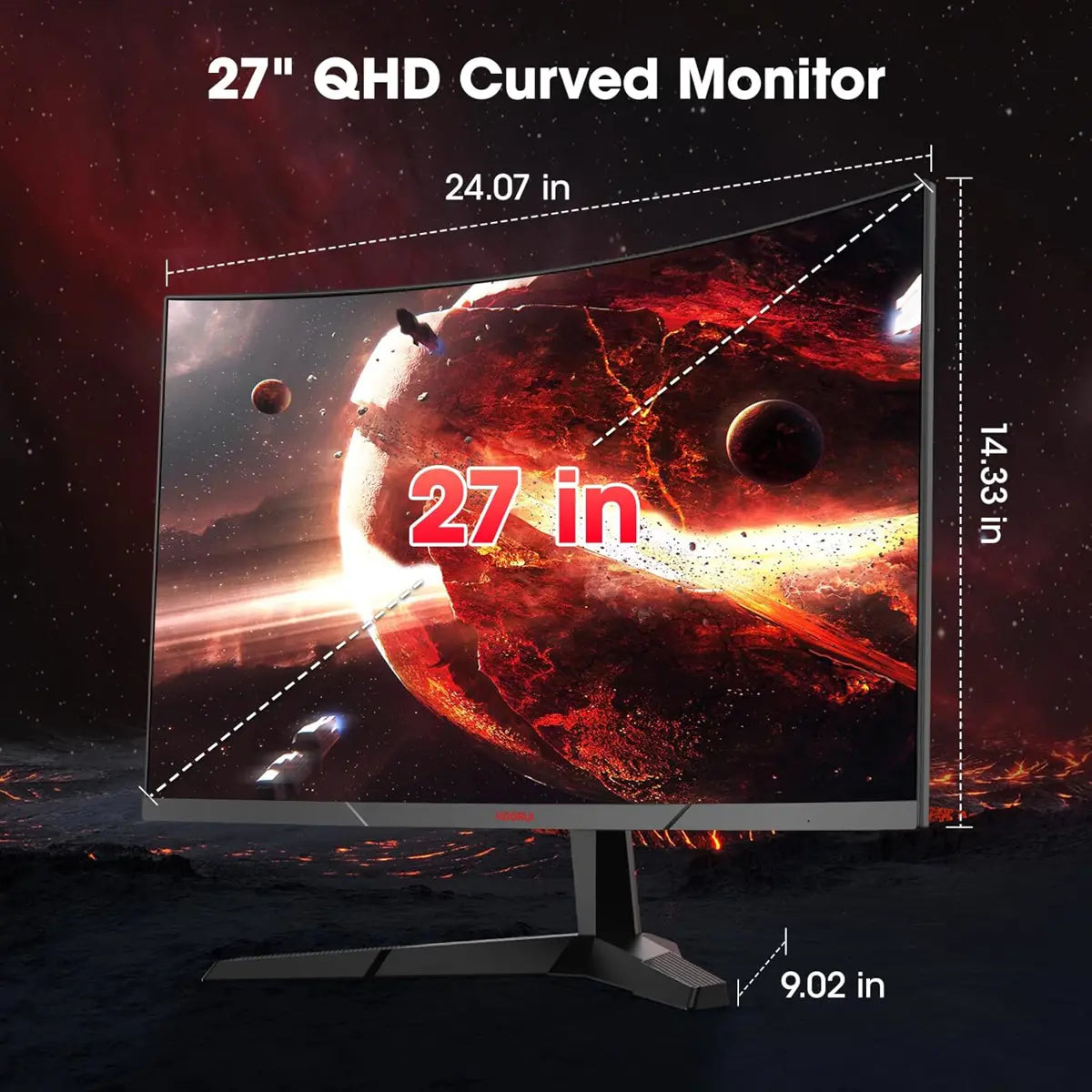 Koorui 27E6QCA 27 Inch 180hz Curved Gaming Monitor, QHD (2560 x 1440) 1ms VA 1500R Display