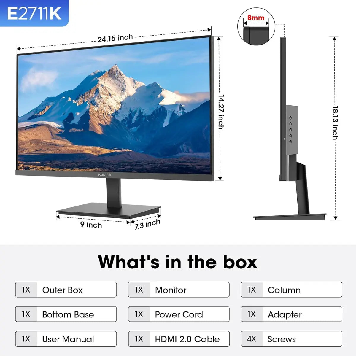 Koorui E2711K 27 Inch IPS FHD 1080P 144Hz Gaming Office Monitor