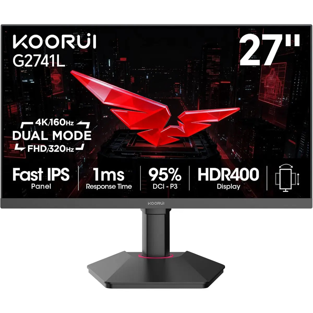 Koorui G2741L 27 Inch 4k, 1ms, Dual Mode (4K 160Hz / FHD 320Hz) IPS Gaming Monitor