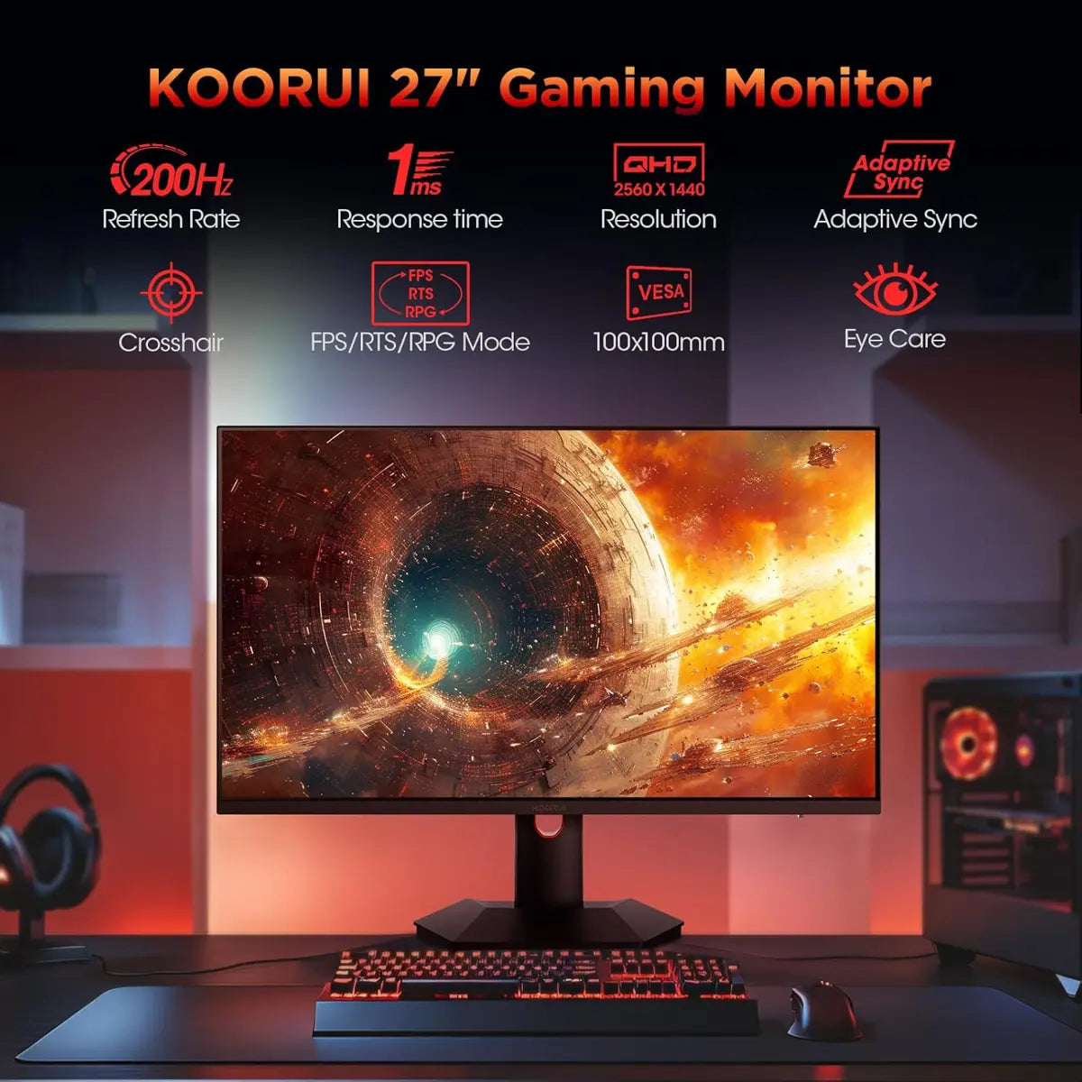 Koorui S2721PM 27", 1ms, HDR1000, 1440p, Mini-LED IPS, 200hz Gaming Monitor