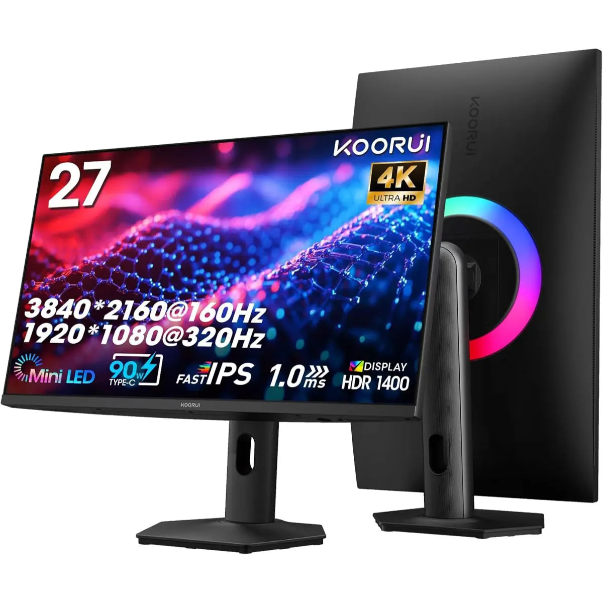 Koorui S2741LM 27" 4K QD-Mini LED Gaming Monitor - Dual-Mode (UHD 160Hz or FHD 320Hz), 1ms