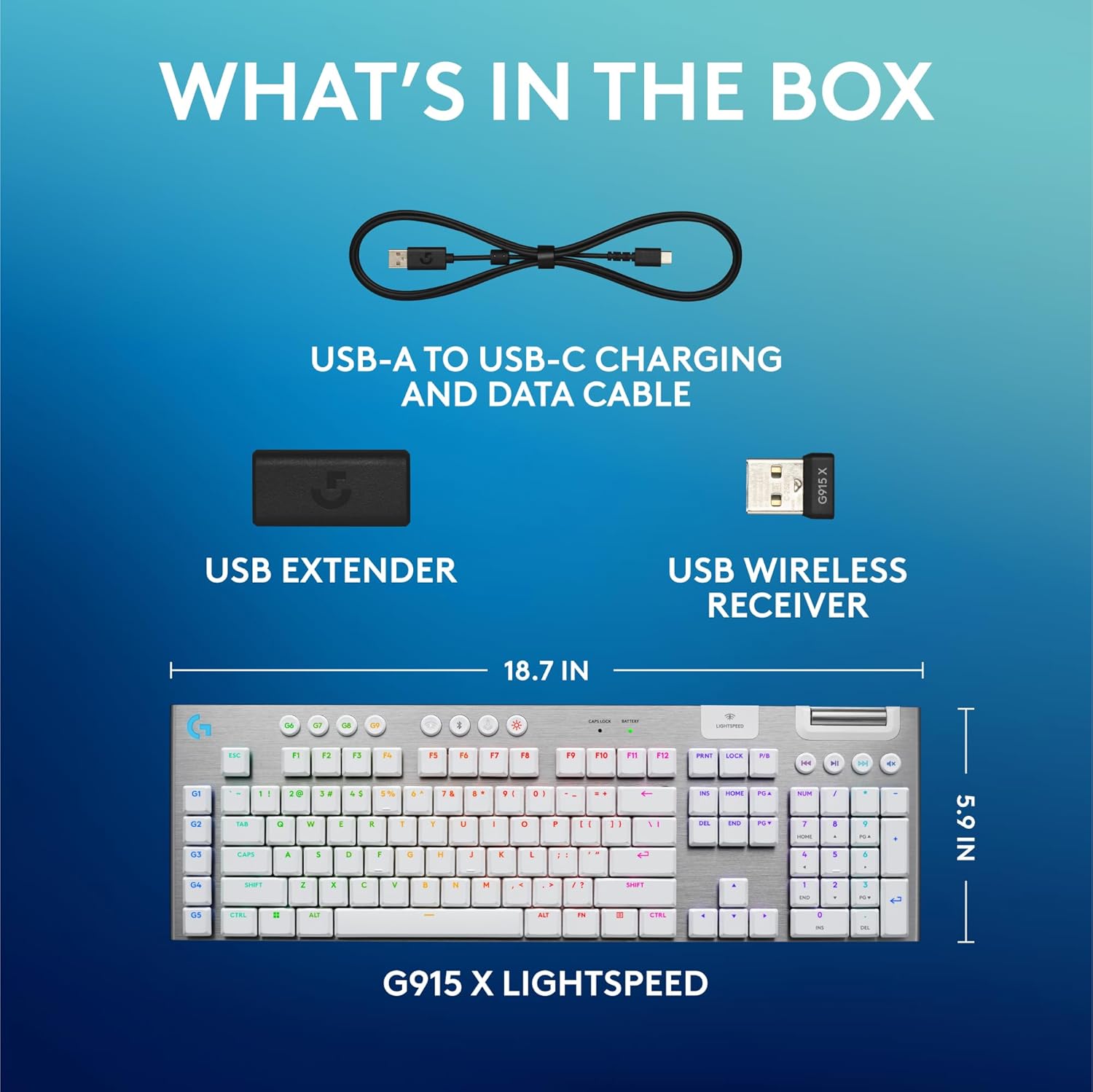 Logitech G915 X Lightspeed Wireless Gaming Keyboard, GL Tactile Switches - White - PakByte Computers