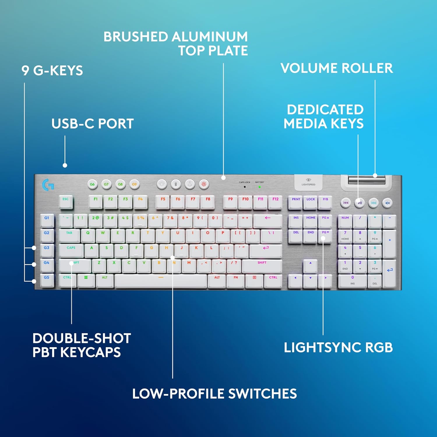 Logitech G915 X Lightspeed Wireless Gaming Keyboard, GL Tactile Switches - White - PakByte Computers