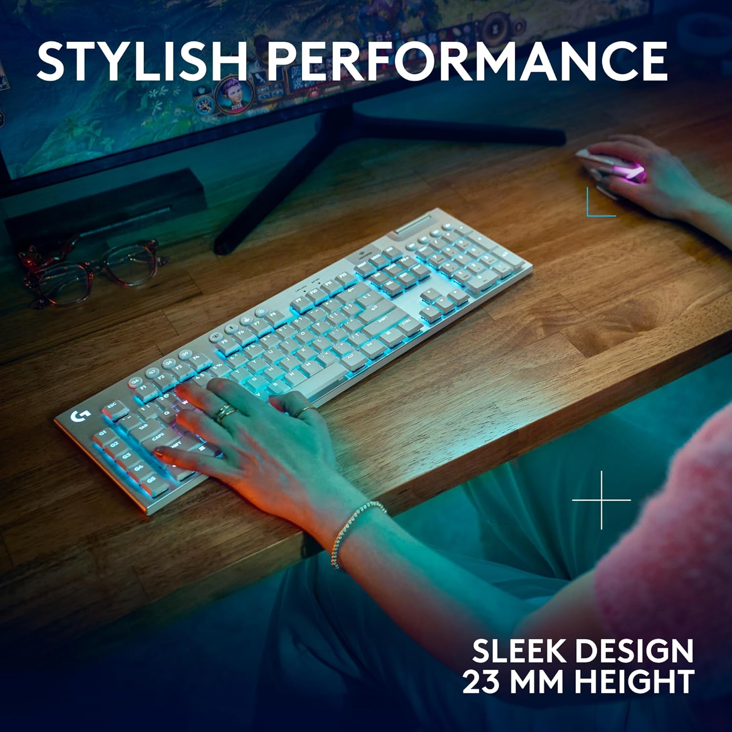 Logitech G915 X Lightspeed Wireless Gaming Keyboard, GL Tactile Switches - White - PakByte Computers