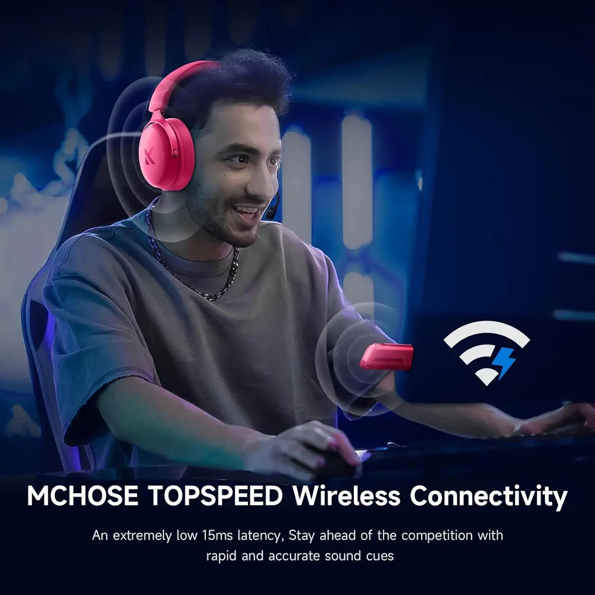 Mchose V9 PRO Wireless Gaming Headset 7.1 Surround Sound - Rose Red