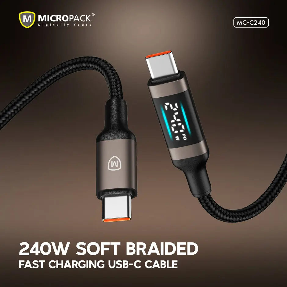 Micropack MC-C240 240W USB-C to USB-C Fast Charging Cable Soft Braided - 2M