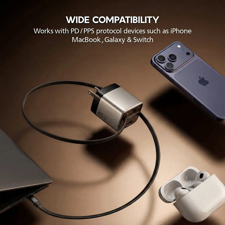 Micropack MWC-245 45W Fast Charging Wall Charger with Retractable Cable