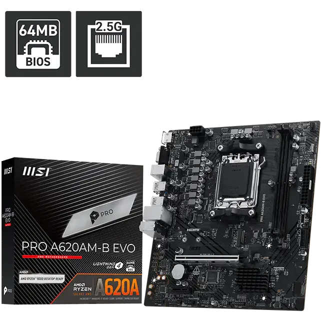 MSI Pro A620AM-B EVO DDR5 AMD AM5 microATX Motherboard