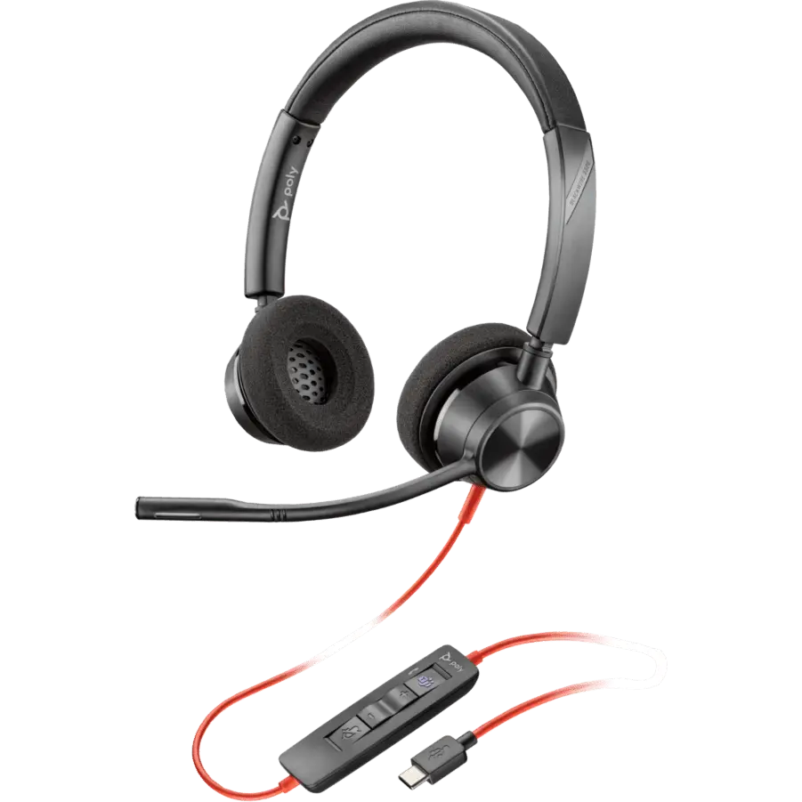 Plantronics Poly Blackwire C3320 Stereo Microsoft Teams Certified USB-C Headset +USB-C/A Adapter