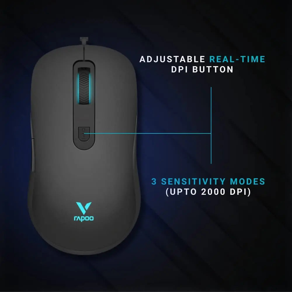 Rapoo V16 RGB Optical Gaming Wired Mouse - Black