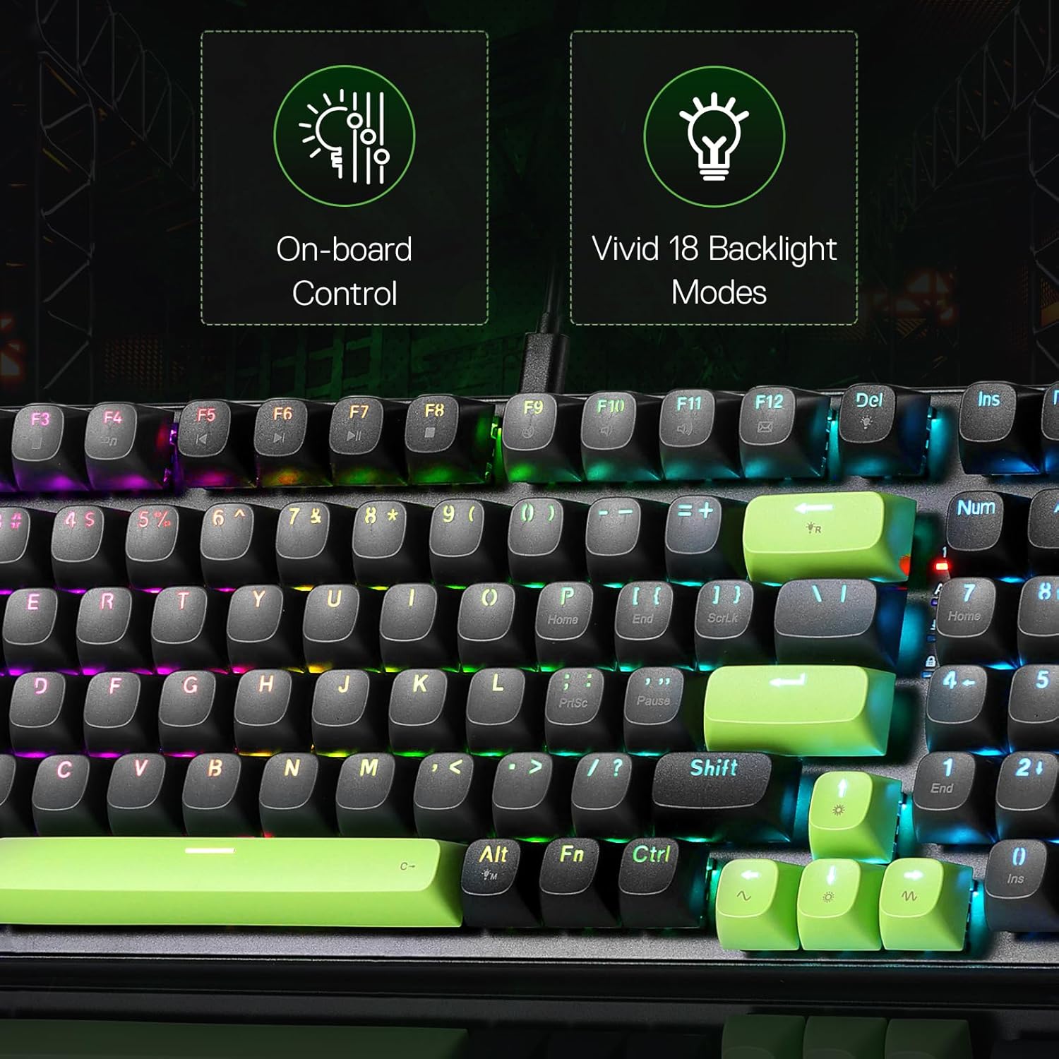 Redragon K740 Wired RGB Gaming Keyboard - Green Blaze