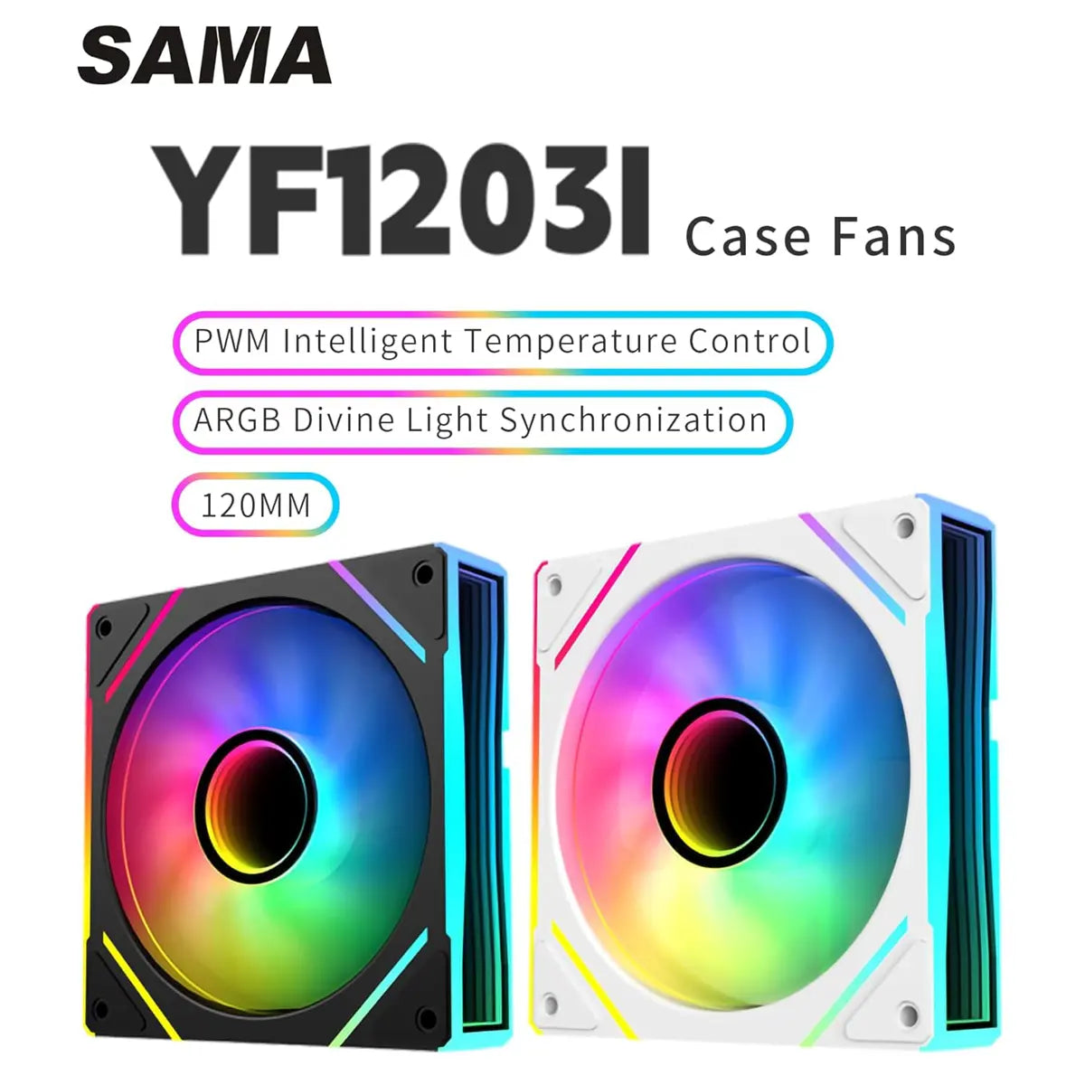 Sama YF1203 Reverse PC Fan 120mm ARGB Single Pack - White - PakByte Computers