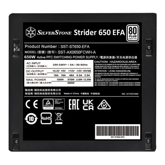SilverStone Strider 650 EFA 80 PLUS Power Supply
