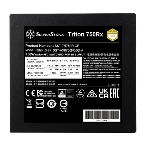 SilverStone Triton 750Rx Cybenetics Gold 750W PCIe 5 ATX 3.1 Power Supply