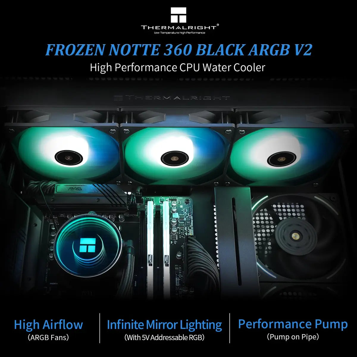 Thermalright Frozen Notte V2 360 ARGB Water Cooling AIO Liquid CPU Cooler - Black