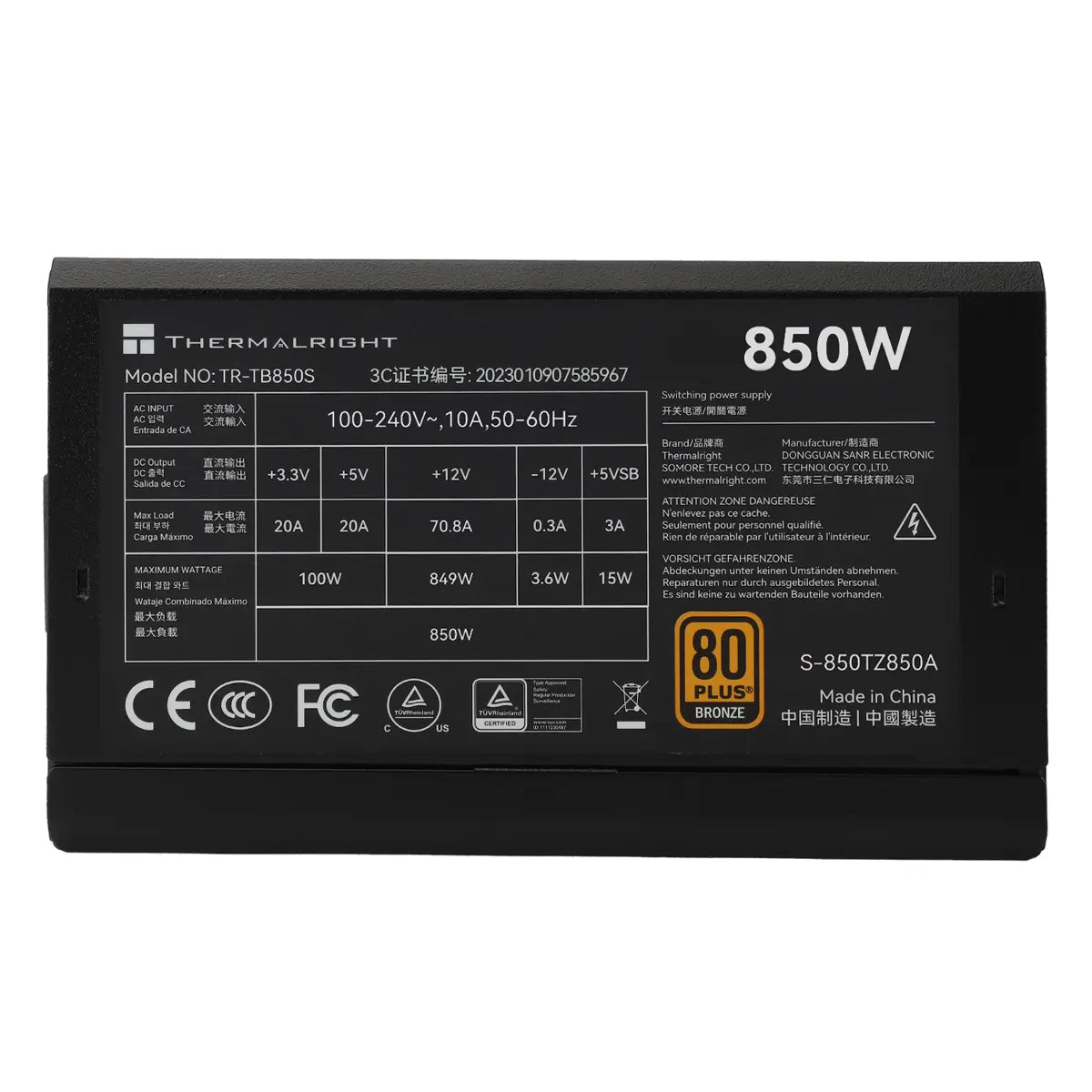 Thermalright TB-850S 850W 80 Plus Bronze Power Supply