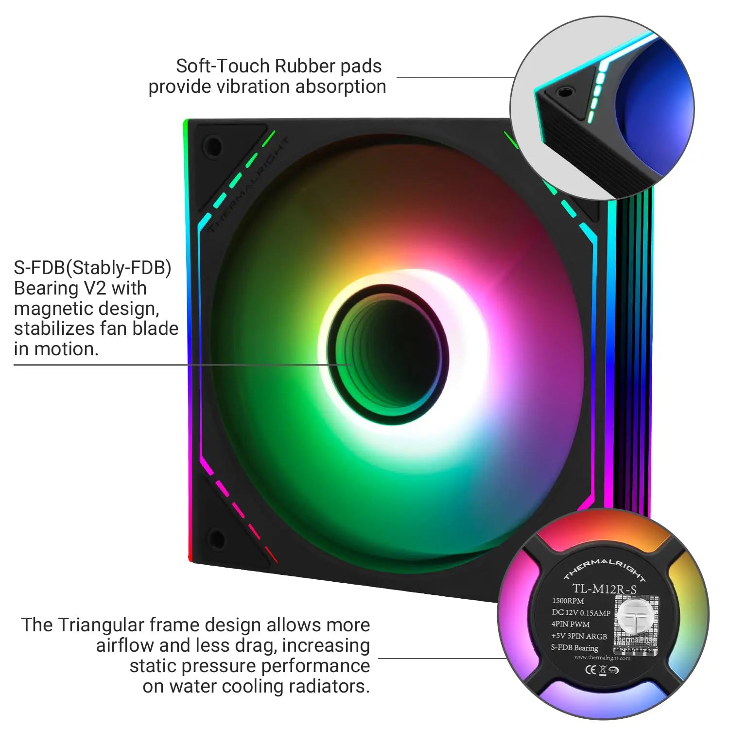 Thermalright TL-M12R-S Reverse CPU ARGB Fan 120mm Case Cooler Fan ARGB - Black - PakByte Computers