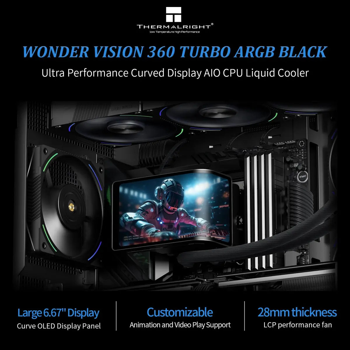 Thermalright Wonder Vision 360 Turbo ARGB LCD Liquid CPU Cooler - Black