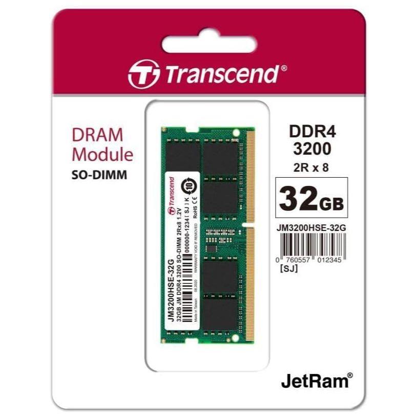Transcend JetFlash 32GB (1x32GB) 3200MHz C22 DDR4 SO-DIMM Laptop Memory