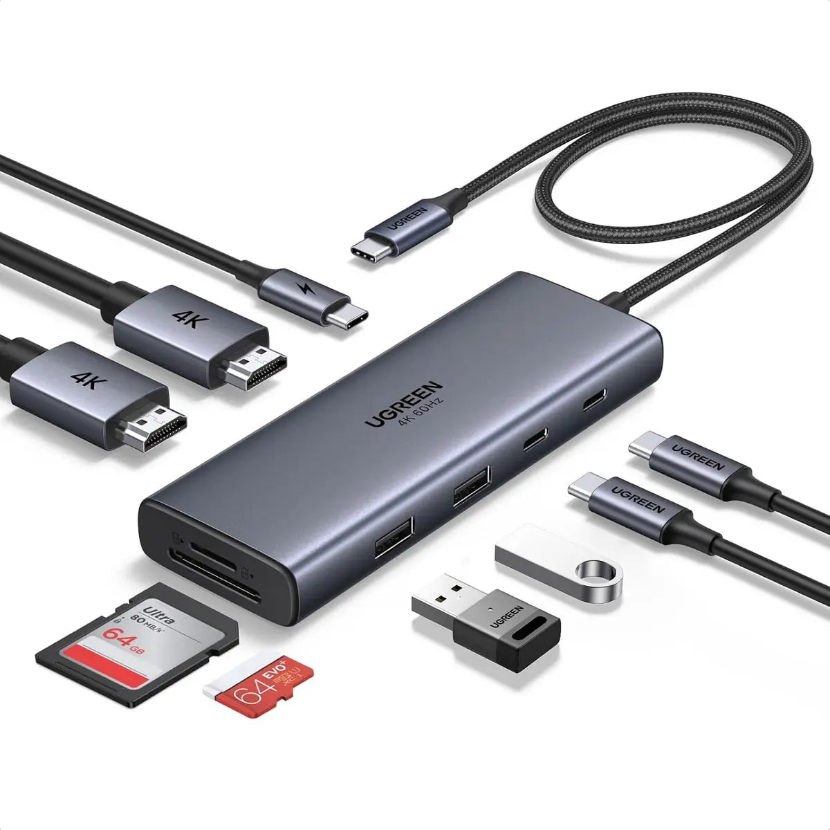 Ugreen 85774 USB-C Docking Station Dual Monitor, 9-in-1 Aluminum Dock