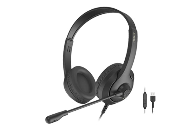 A4TECH FH100U (STONE BLACK)  HEADPHONES WITH USB MIC - PakByte  