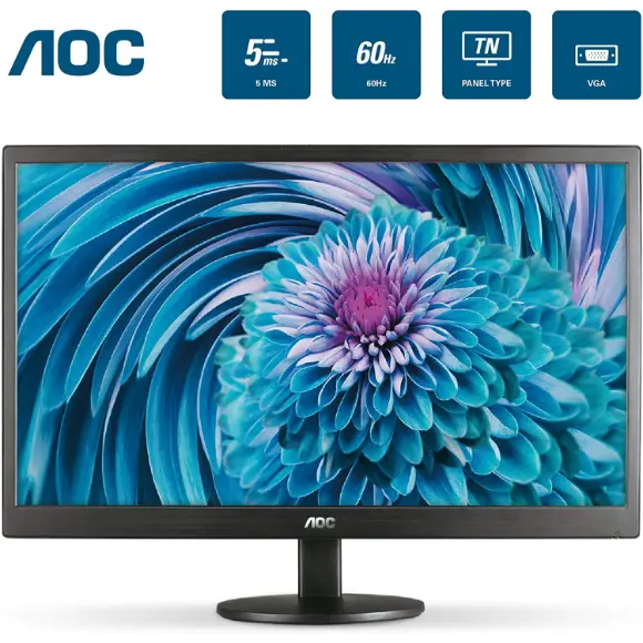 AOC E2070SWHN 19.5" HD 1600x900 Monitor, 5ms, HDMI/VGA, Vesa, Epeat Silver, EnergyStar, 20 Inch HD+