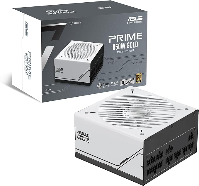 ASUS Prime 850W Gold, ATX 3.0, Fully Modular, 80+ Gold, Dual Ball Bearingsy