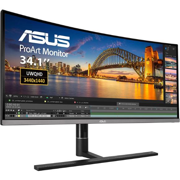 ASUS ProArt PA34VC 34" Curved Monitor Uwqhd 100Hz HDR-10 IPS Eye Care TB3 DP 1.2 HDMI 2.0B, Black