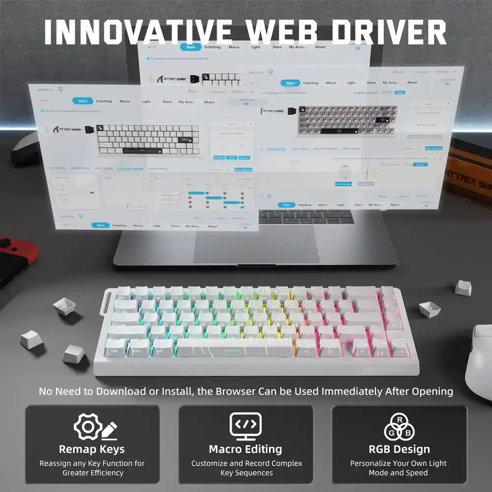 Attack Shark X68 PRO HE Wireless Keyboard Magnetic Switch – White Contour