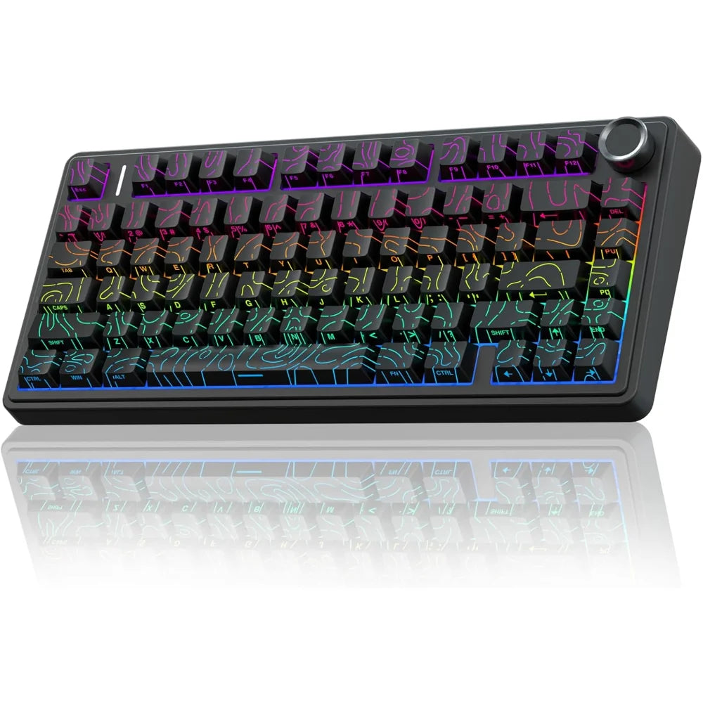 AULA F75 Tri-Mode Mechanical Gaming Keyboard - Black Panel + Black/Dark Gray - Milk White Switch
