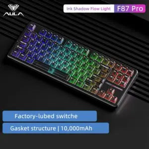 AULA F87 Pro V2 Side Engraved Tri-Mode Mechanical Gaming Keyboard - Black Frosted - Leobog X3 Switch