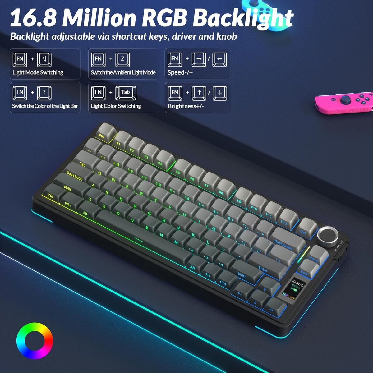 AULA S75 Pro Wireless Mechanical Keyboard w/ Screen - Gradient Gray - Star Vector Switch
