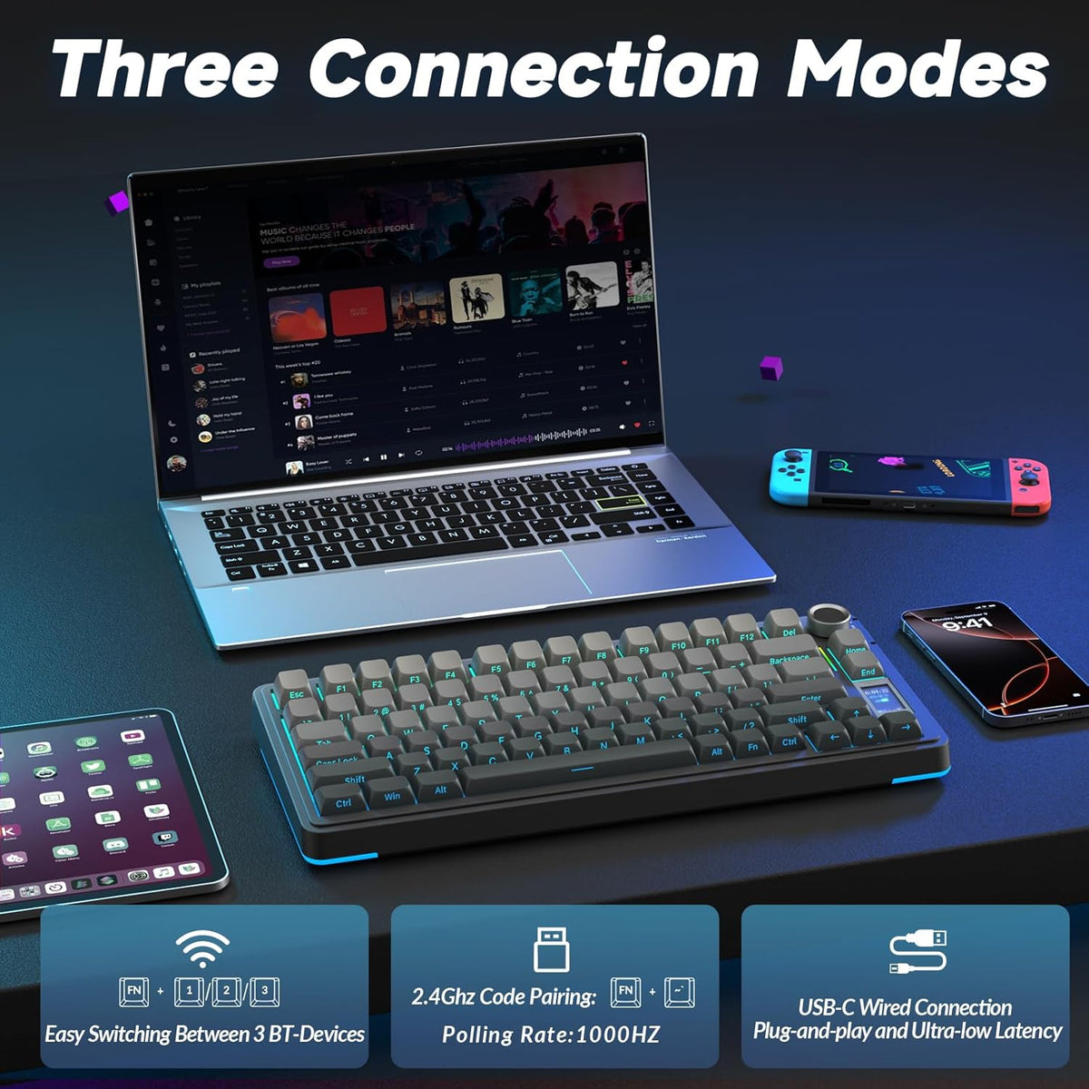 AULA S75 Pro Wireless Mechanical Keyboard w/ Screen - Gradient Gray - Star Vector Switch