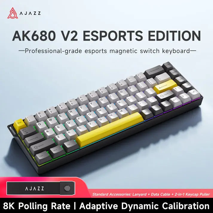 Ajazz AK680 V2 Compact Magnetic Keyboard -Gray/White/Yellow
