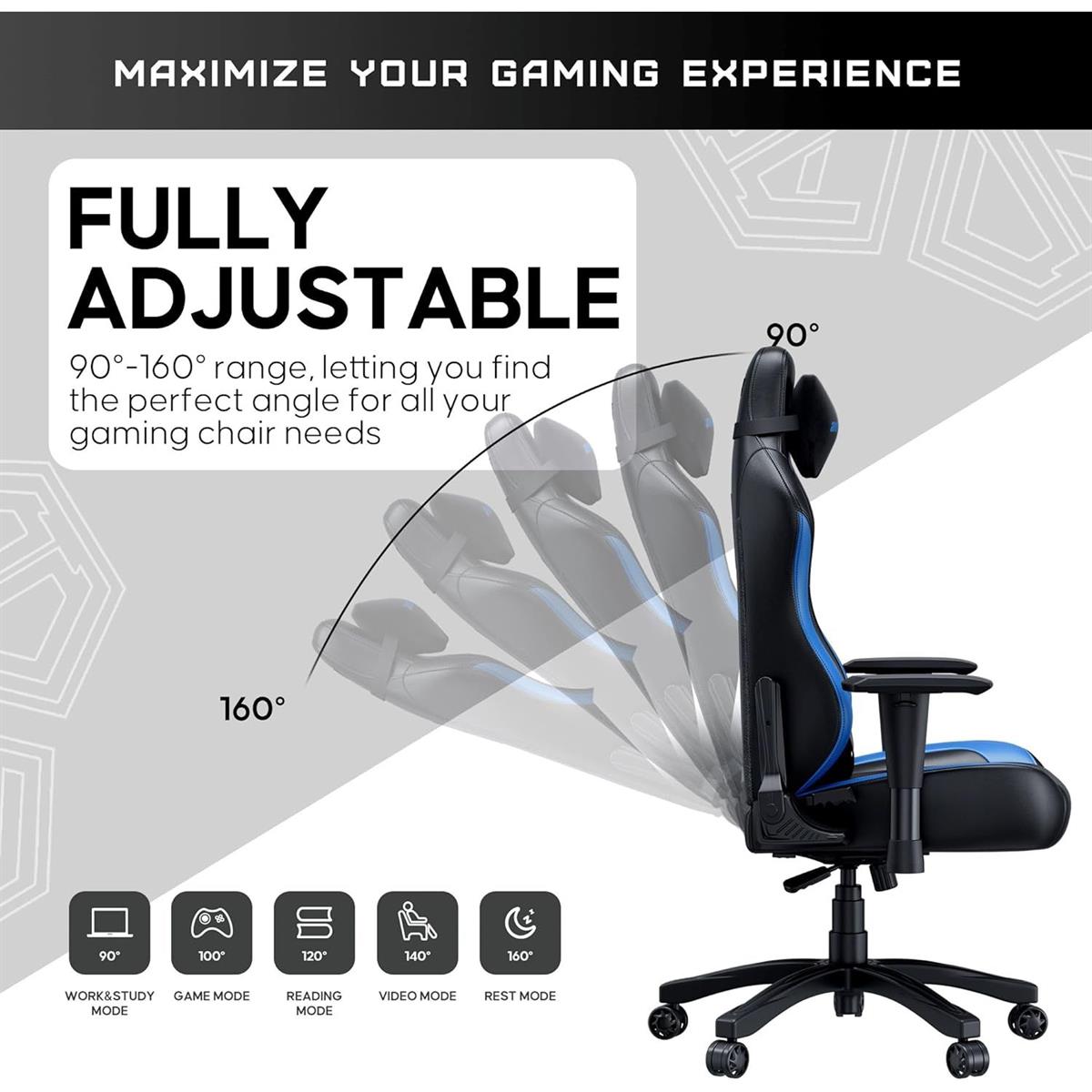 Anda Seat Luna Large Gaming Chair - Black & Blue - PakByte Computers  