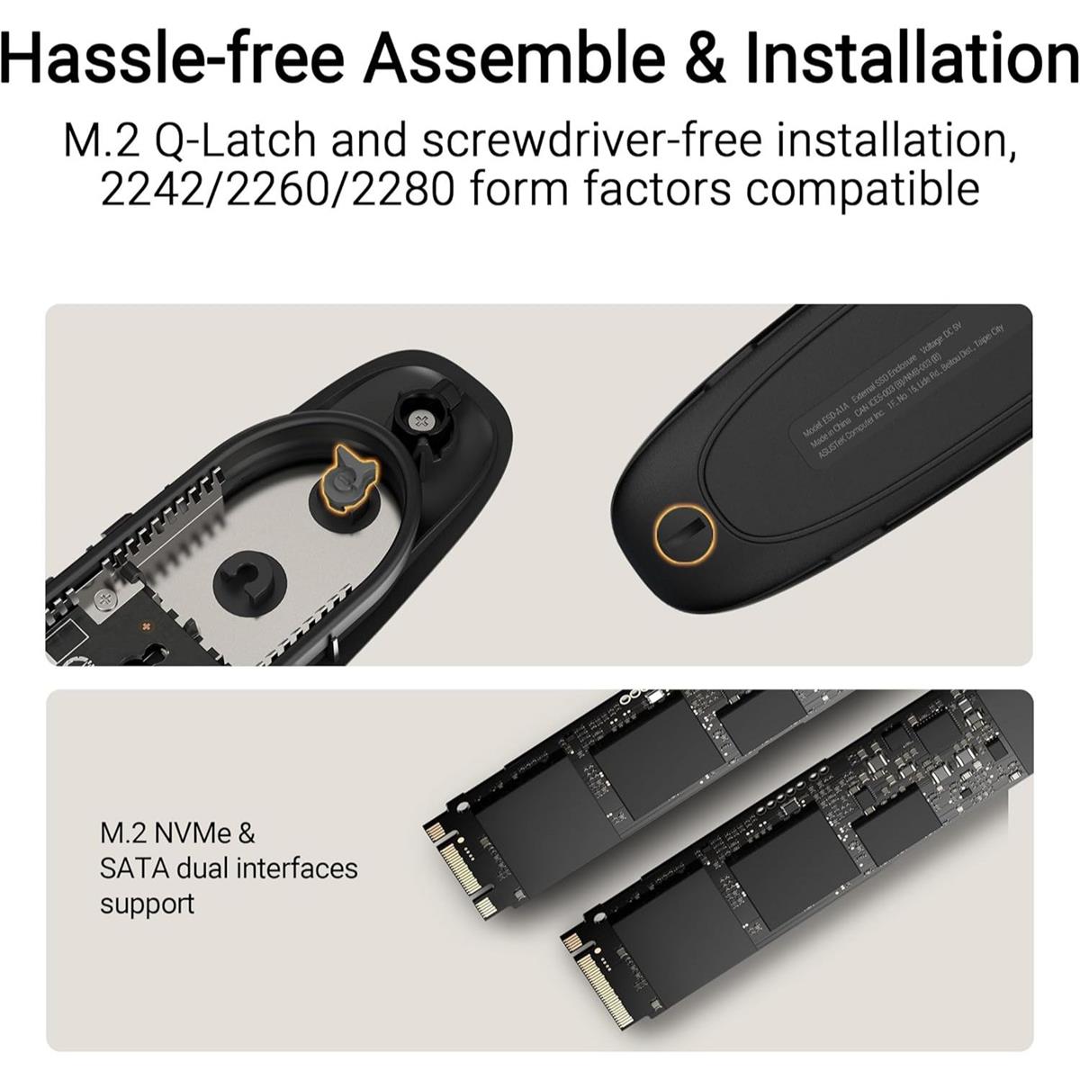 Asus Cobble USB-C 3.2 Gen 2x1 SSD Enclosure (up to 10 Gbps Transmission, Dual M.2 NVMe PCIe and SATA Interfaces, M.2 Q-Latch, IP55 Water and Dust Protection, Windows, macOS) Black - PakByte Computers  
