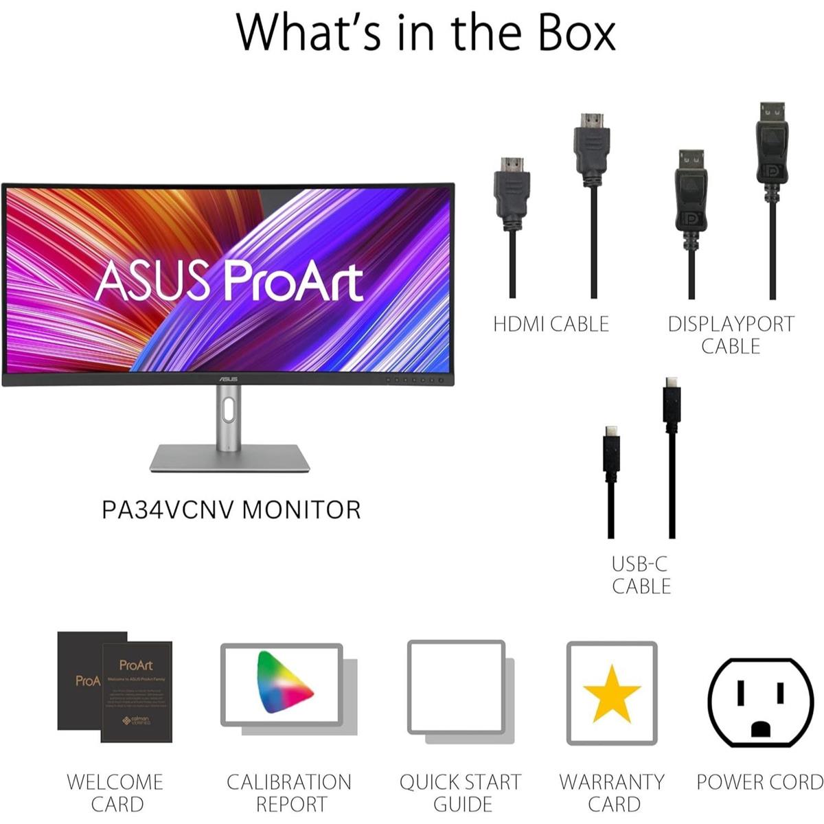 Asus ProArt Display PA34VCNV - 60Hz 2K 1440p WQHD IPS 34" Curved Monitor - PakByte Computers  
