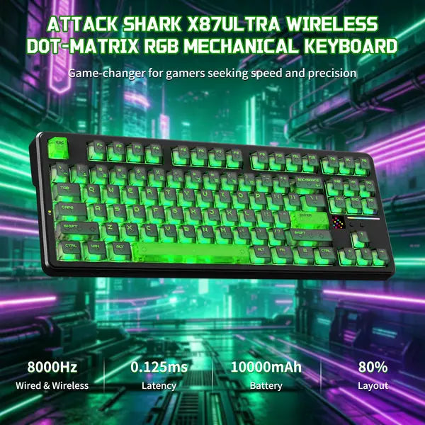 Attack Shark X87 Ultra 8K Mechanical Wireless Gaming Keyboard - Shadow Jade