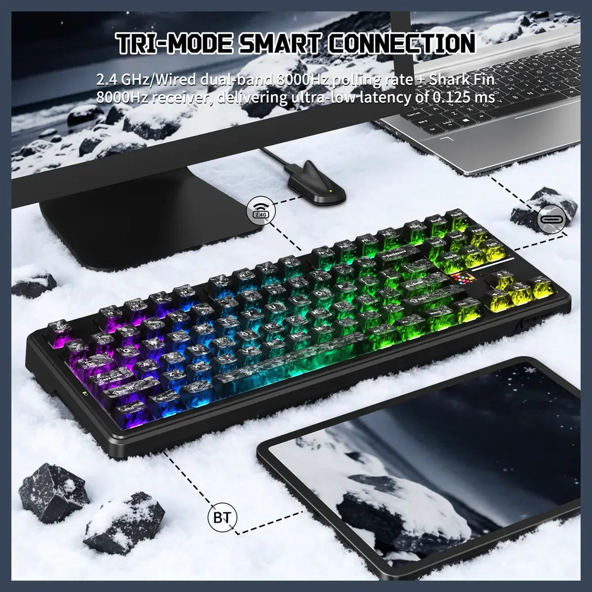 Attack Shark X87 Ultra 8K Mechanical Wireless Gaming Keyboard - Ink Shade