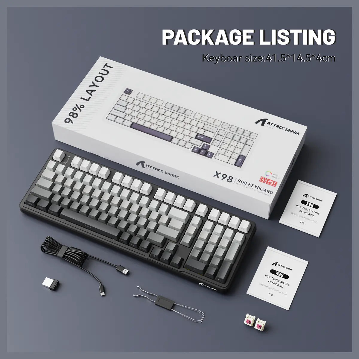 Attack Shark X98 Full-Size Wireless Mechanical Keyboard - Moonlight Night - Strawberry Switches