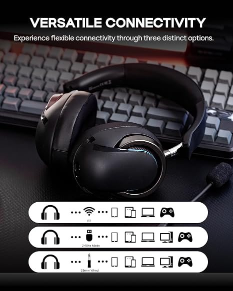 AULA A700 Wireless Gaming Headset with 7.1 Surround Sound - Black/Grey