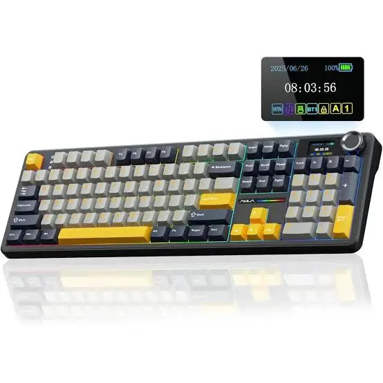 AULA F108 Pro Tri-Mode Mechanical Gaming Keyboard - Grey/Orange/Deep Grey - Reaper Switch