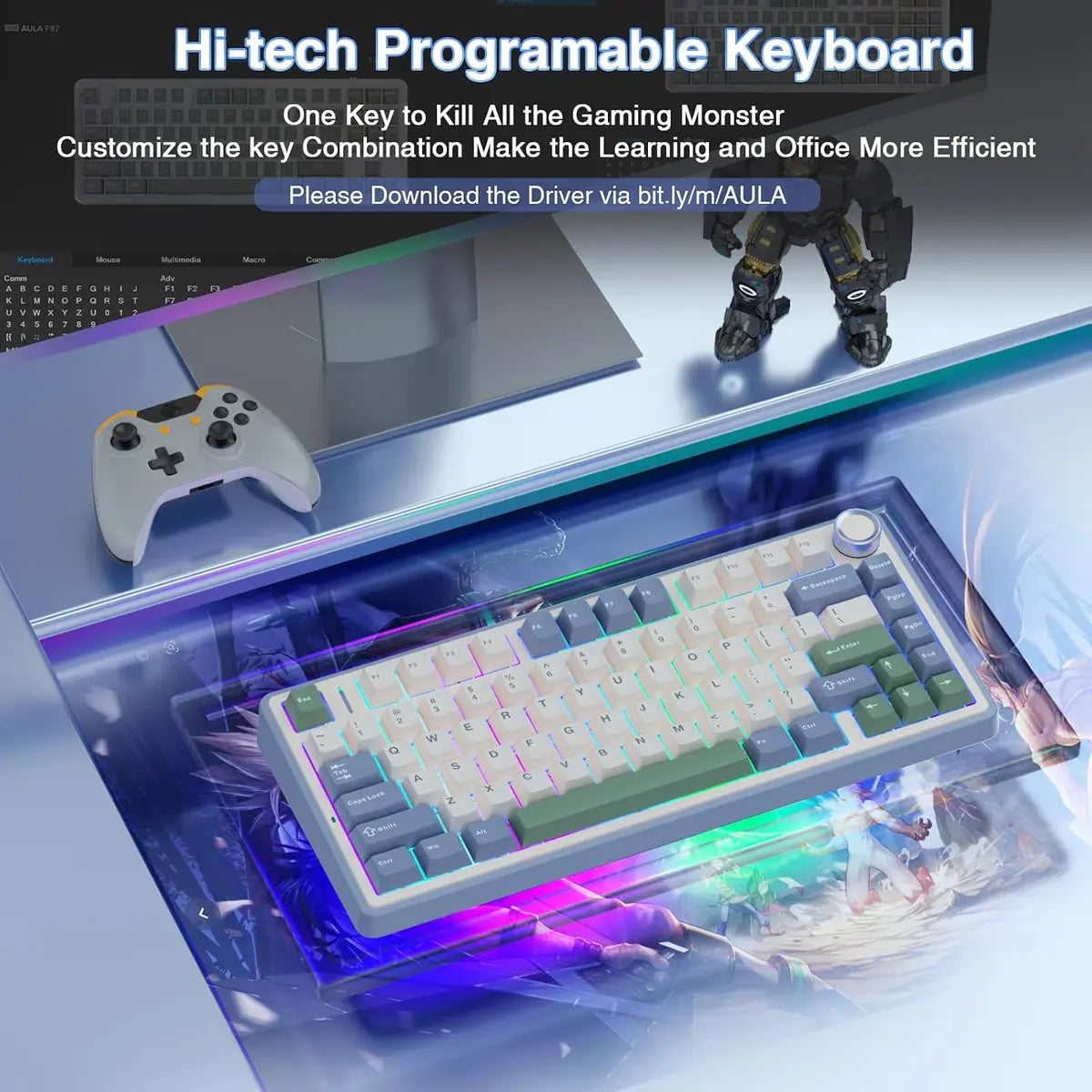 Aula F75 Wireless Gaming Mechanical Keyboard - Retro White Panel - Milk White Switches