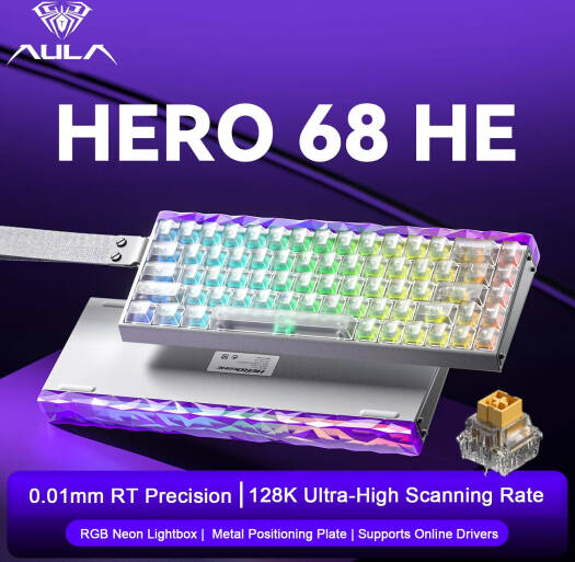 Aula Hero 68 HE 60% Wired Gaming Keyboard - White Transparent